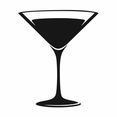 Martini glass silhouette. This image depicts a sleek black silhouette of a martini glass with a refined and classic design. Vector illustration black clipart design.