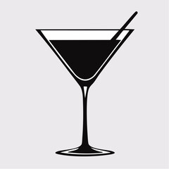 Martini glass silhouette. This image depicts a sleek black silhouette of a martini glass with a refined and classic design. Vector illustration black clipart design.