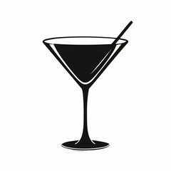 Martini glass silhouette. This image depicts a sleek black silhouette of a martini glass with a refined and classic design. Vector illustration black clipart design.