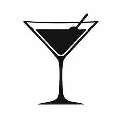 Martini glass silhouette. This image depicts a sleek black silhouette of a martini glass with a refined and classic design. Vector illustration black clipart design.