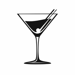 Martini glass silhouette. This image depicts a sleek black silhouette of a martini glass with a refined and classic design. Vector illustration black clipart design.