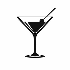 Martini glass silhouette. This image depicts a sleek black silhouette of a martini glass with a refined and classic design. Vector illustration black clipart design.