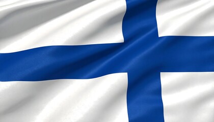 A close-up view of the Finnish flag, displaying vibrant blue and white colors, gracefully rippling in the breeze.
