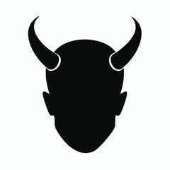 Devil horn silhouette. This image shows a black silhouette of a devilish figure with prominent horns, symbolizing darkness and mystery. Vector clipart illustration design.