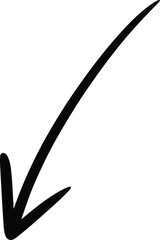 Curved Downward Arrow Vector Illustration – Black Hand Drawn Style Pointer Icon for Direction, Navigation, Highlight, Emphasis, Guide, Infographic, Website Design, Presentation, Marketing, Minimalist 