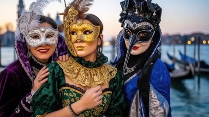 Glamorous women celebrating Mardi Gras with festive Venetian mask. - Powered by Adobe