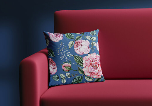 Fabric Cushion Pillow on a Sofa Mockup