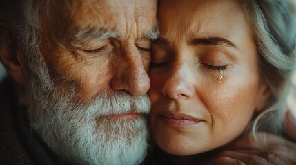 Two loved ones share a tender moment, radiating affection and nostalgia in warm light, revealing their deep bond