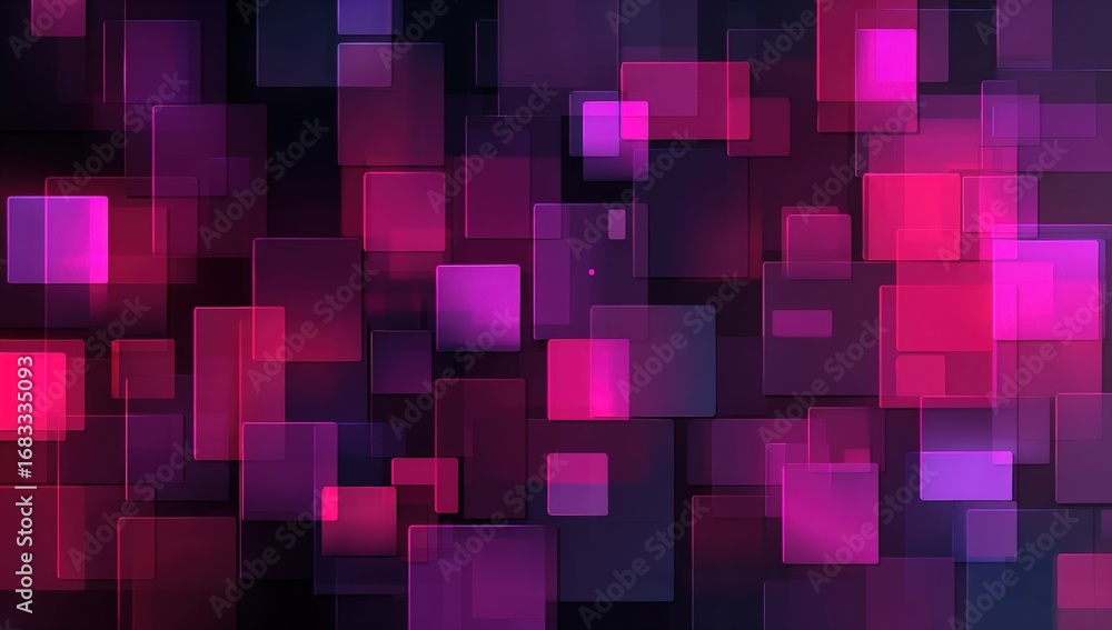 Poster abstract graphic design with overlapping squares in various shades of pink and purple