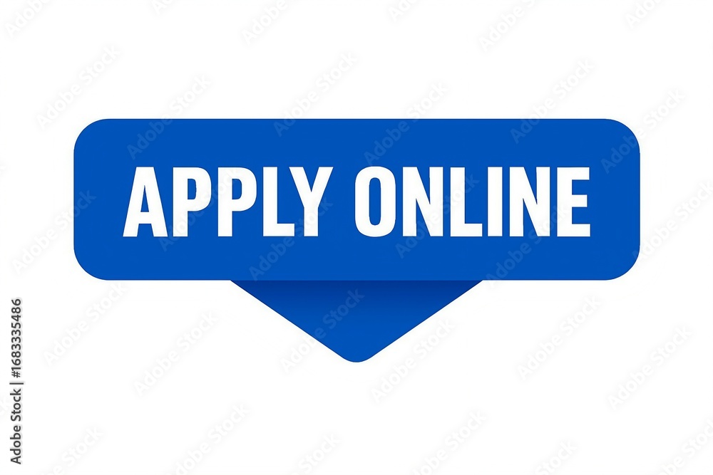 Aufkleber blue button with the words apply online in white text on a white background with a drop shadow