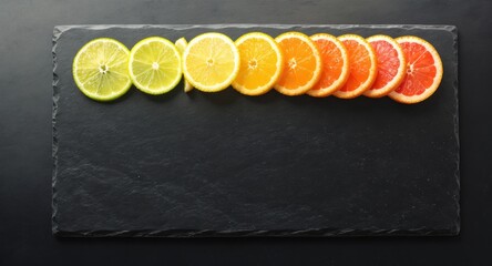 Vibrant citrus fruit arrangement kitchen counter food photography creative setting top view freshness
