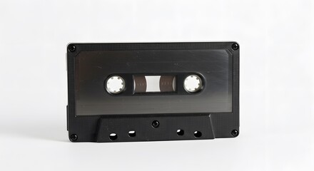 Fototapeta premium A retro black cassette tape isolated against a clean backdrop, evoking nostalgia for the music era