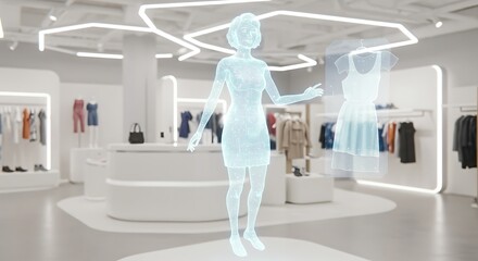 Digital hologram woman virtual try on fashion