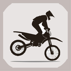 Naklejka premium Dirt bike wheelie silhouette. This image shows a black silhouette of a rider performing a wheelie on a dirt bike, highlighting thrill and motion. Vector clipart illustration design.