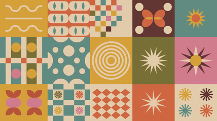 Retro inspired icon pack with colorful and abstract symbols 