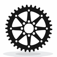 Bike sprocket silhouette. This image shows a black silhouette of a circular bike sprocket with visible teeth, symbolizing mechanics and engineering. Vector clipart illustration design.