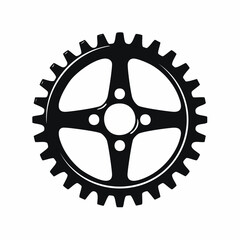 Bike sprocket silhouette. This image shows a black silhouette of a circular bike sprocket with visible teeth, symbolizing mechanics and engineering. Vector clipart illustration design.