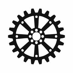 Obraz premium Bike sprocket silhouette. This image shows a black silhouette of a circular bike sprocket with visible teeth, symbolizing mechanics and engineering. Vector clipart illustration design.