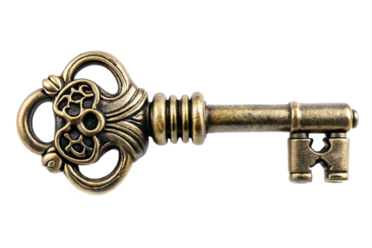 Antique ornate skeleton key isolated on black isolated object object key vintage keys access antique objects transparent background