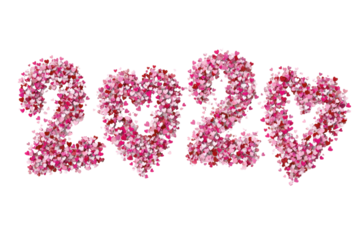 pink 2026 made of tiny hearts. Happy New Year concept on white background