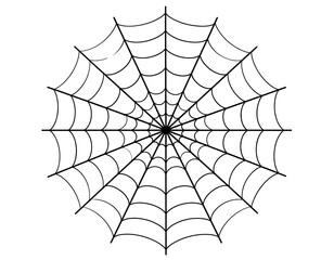 A detailed spider web design, radiating outwards from a central point, against a plain white background.