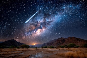 Starry Night Sky with Milky Way over Desert Mountains