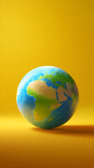 Colorful Earth Globe on Vibrant Yellow Background for Creative Illustrations