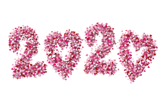 pink 2026 made of tiny hearts. Happy New Year concept on white background