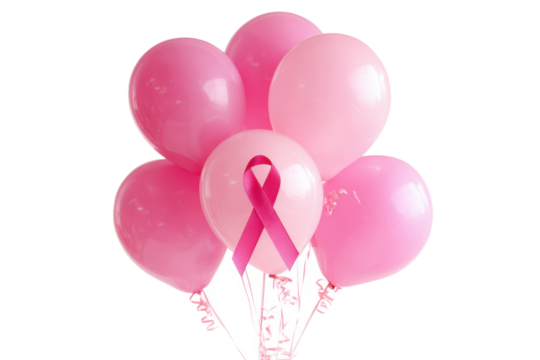 Pink Balloons with pink ribbon on white background