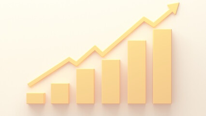 3D yellow bar chart with a zigzag growth arrow