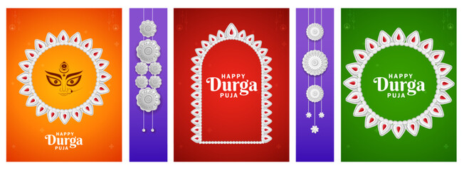 Goddess Durga in Happy Durga Puja Subh Navratri Indian religious background design for Promotion Offer Sale Banner