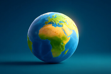 Fototapeta premium Colorful 3D Globe Model Showing Earth Representing Continents and Oceans Brightly