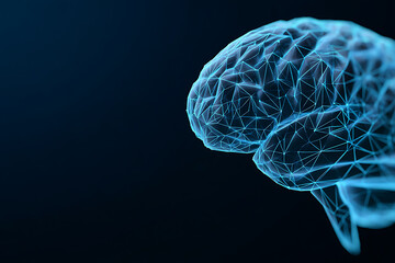 Futuristic Digital Brain Design with Neon Lattice Structure on Dark Background