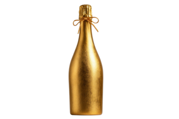 golden bottle isolated on white, bottle of champagne, Golden Wine Bottle