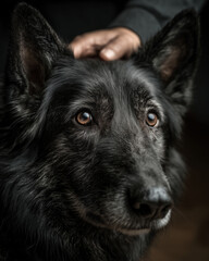 Fototapeta premium Beautiful black dog enjoying love and attention in a cozy indoor setting