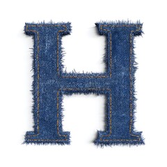 Denim Elegance: A photorealistic letter 'H' rendered in intricate detail from textured denim, perfect for design.