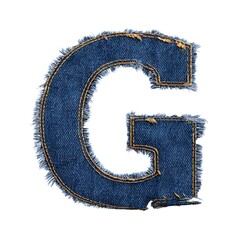 Textured G in Denim: A close-up of a capital G meticulously crafted from denim material, showcasing intricate stitching, frayed edges, and a touch of artisanal charm.