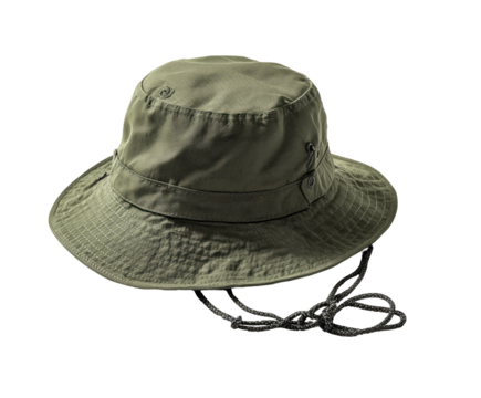 Olive-green bucket hat with drawstrings