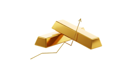 Two gold bars with an upward trend line, representing financial growth and investment.