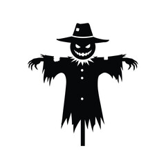 Spooky scarecrow silhouette with jagged edges and glowing eyes
