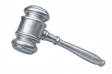 Silver gavel on transparent background, representing law, justice, auction, and court decisions