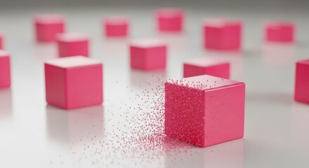 Geometric Pink Cubes Disintegrating into Particles