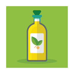 Yellow Bottle With Plant Label On Green Background