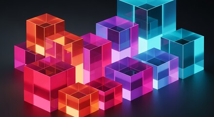 Obraz premium Vibrant abstract geometric blocks render on a dark background, creating a modern and futuristic digital art composition