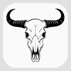 Cattle skull silhouette. This image shows a black and white outline of a cattle skull, also known as a cow or bull skull. Vector clipart illustration design.