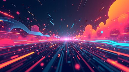 Vibrant and dynamic visual for a tech product. Bold, abstract shapes and lines with a rich, energetic gradient.