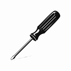 Screwdriver silhouette. This image showcases a bold black silhouette of a screwdriver, highlighting its sturdy handle and pointed tip. Vector clipart illustration design.