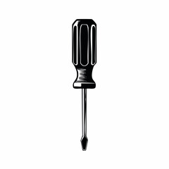 Screwdriver silhouette. This image showcases a bold black silhouette of a screwdriver, highlighting its sturdy handle and pointed tip. Vector clipart illustration design.