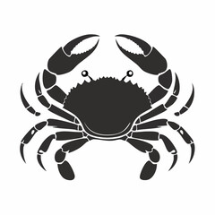 Crab Silhouette. This image shows a black silhouette of a crab with prominent claws and legs, also referred to as a crustacean outline or marine animal. Vector clipart illustration design.