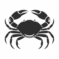Crab Silhouette. This image shows a black silhouette of a crab with prominent claws and legs, also referred to as a crustacean outline or marine animal. Vector clipart illustration design.